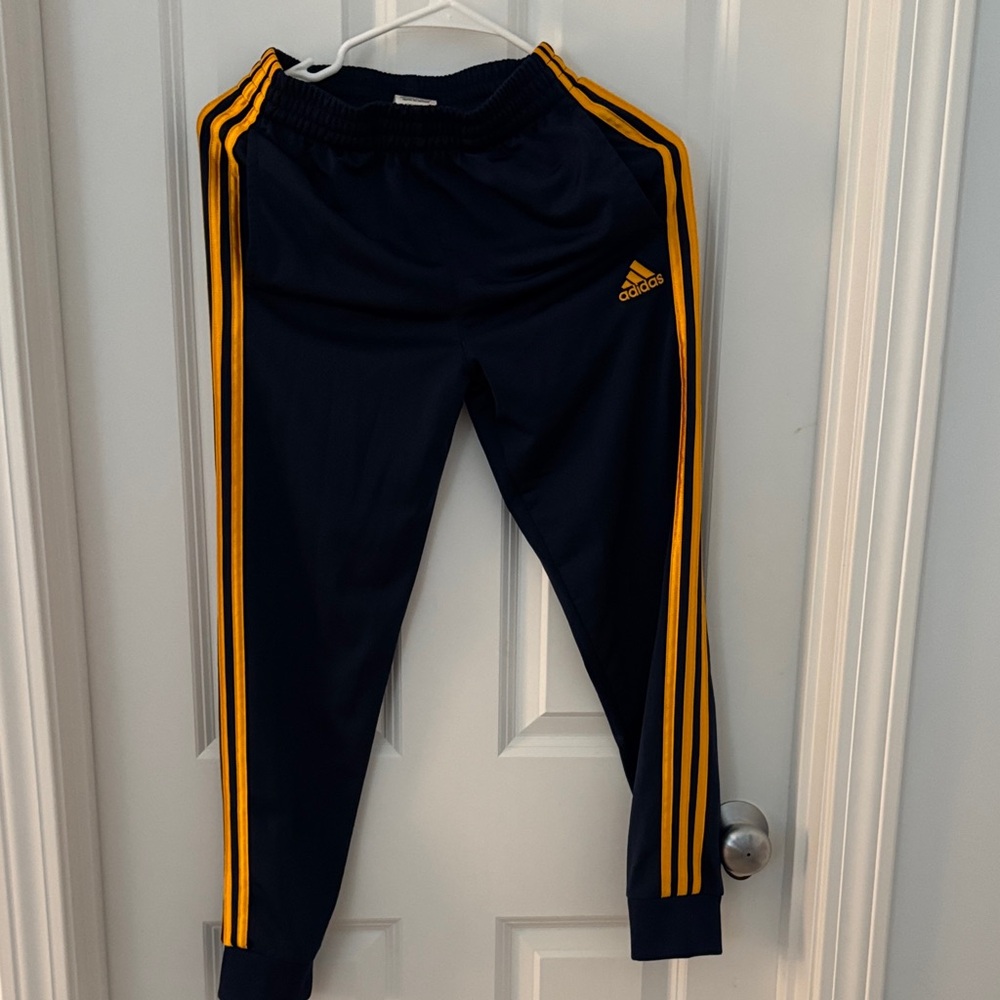 Adidas Kids' Dark Blue Joggers with Yellow Stripes